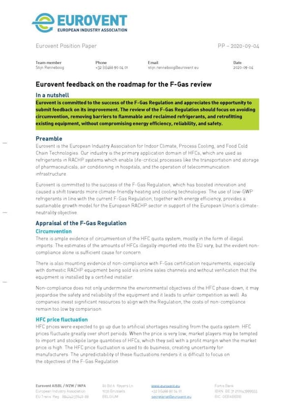 Eurovent feedback on the roadmap for the F-Gas review