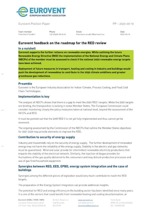 Eurovent feedback on the roadmap for the RED review