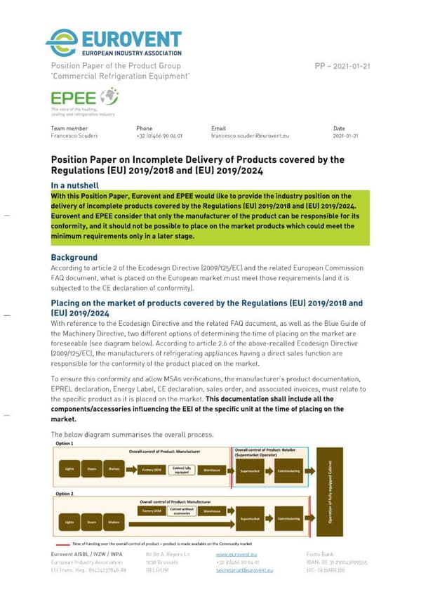 Eurovent EPEE PP on the delivery of incomplete products covered by EU 2019 2018 and 2024