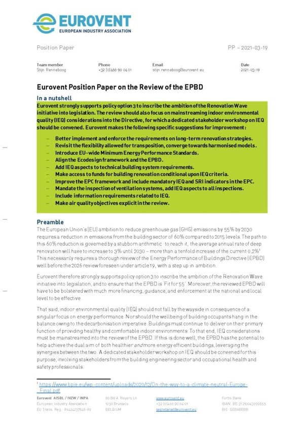 Eurovent Position Paper on the Review of the EPBD