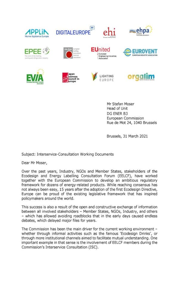 Joint Industry Letter to DG ENER on Inter-Service Consultation Working Documents