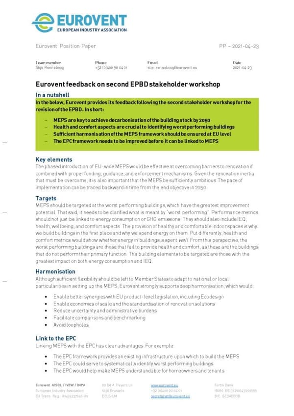 Eurovent feedback on second EPBD stakeholder workshop