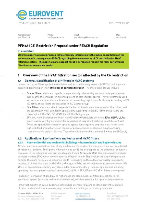 Input to SEAC public consultation on C6 restriction proposal under REACH