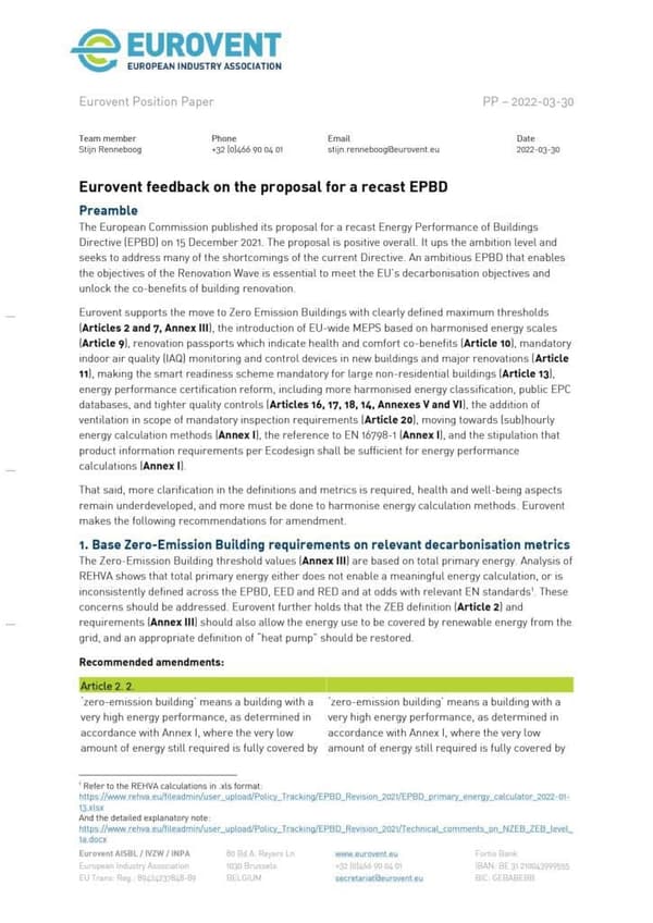 Eurovent feedback on the proposal for a recast EPBD