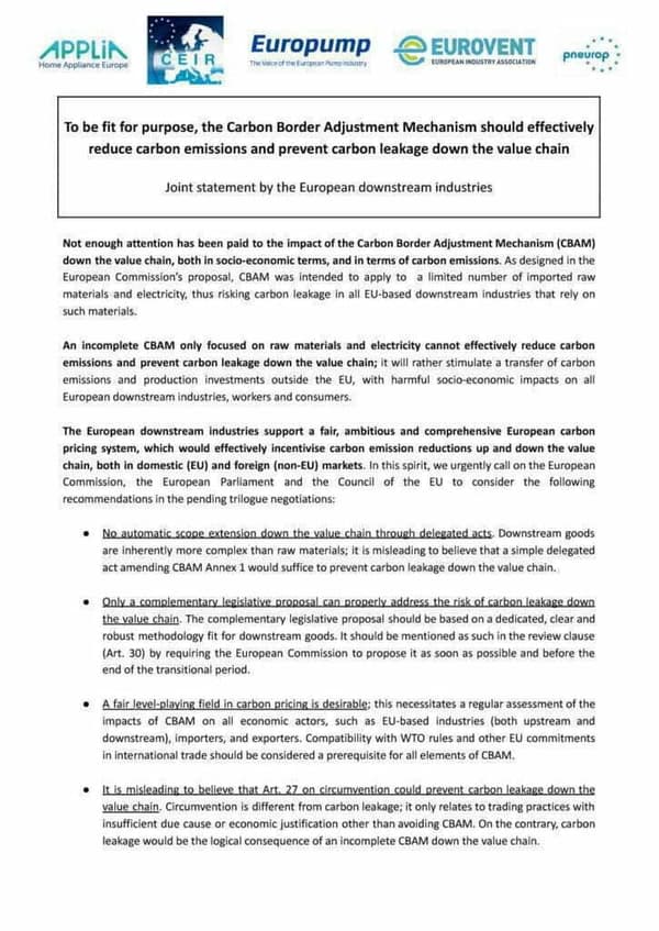 Joint statement on CBAM for downstream industries