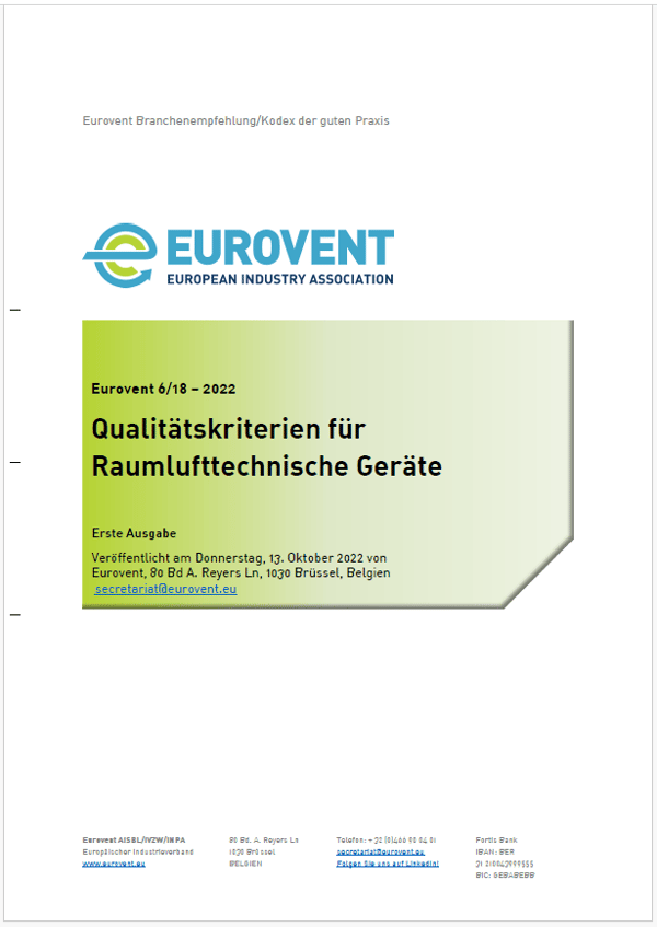 Eurovent 6/18: Qualitatskriterien fur Raumlufttechnische GerateEurovent
