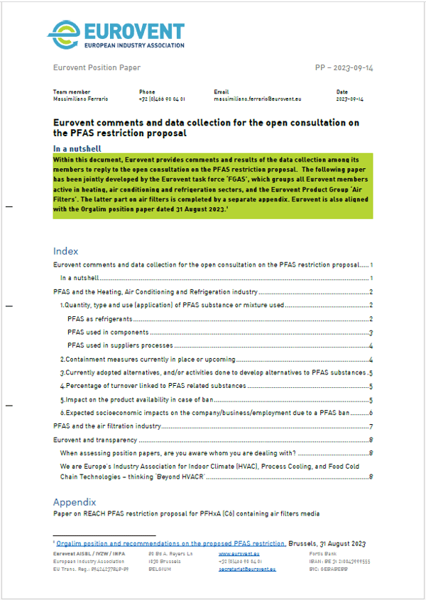 Eurovent comments on PFAS restriction proposal