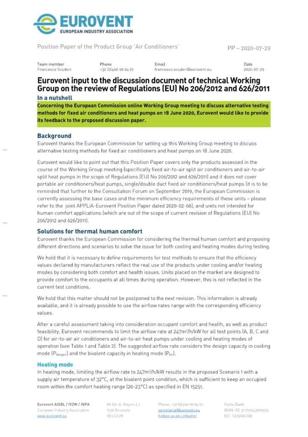 Eurovent input review Regulations EU 206 2012 and 626 2011