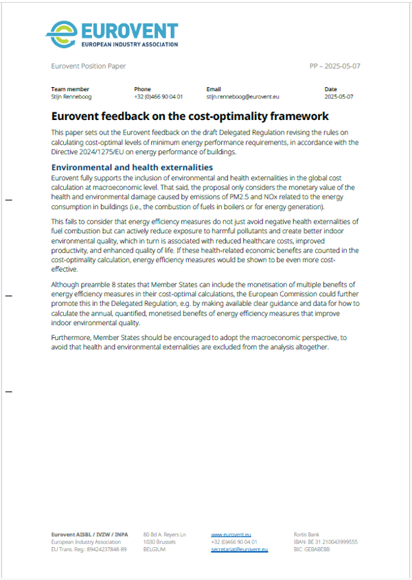 Eurovent feedback on the cost-optimality framework