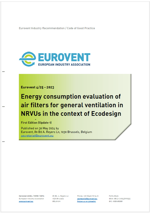 Eurovent 4/25: Energy consumption evaluation of air filters for general ventilation in NRVUs in the context of Ecodesign requirements