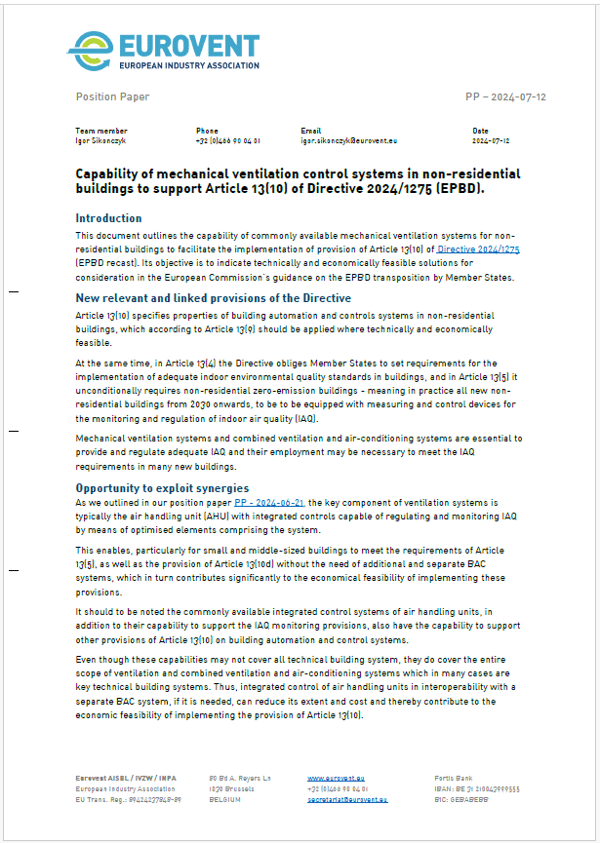 Capability of mechanical ventilation control systems in non-residential buildings to support Article 13(10) of Directive 2024/1275 (EPBD)