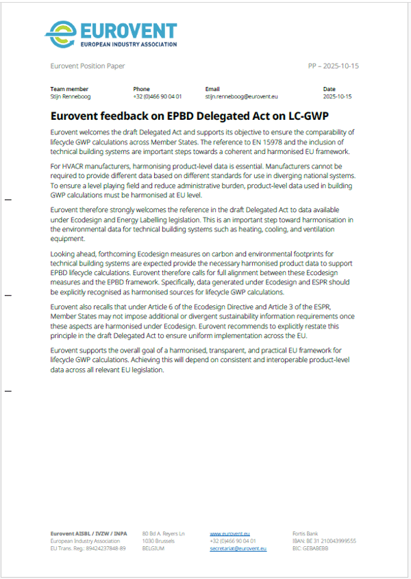 Eurovent feedback on EPBD Delegated Act on LC-GWP