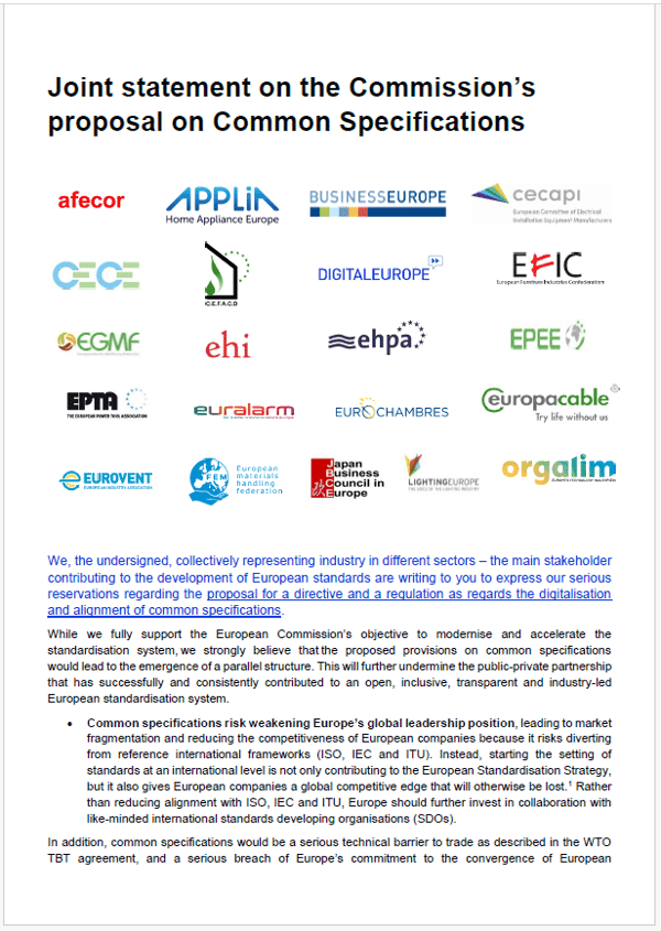 Joint statement on the Commission’s proposal on Common Specifications