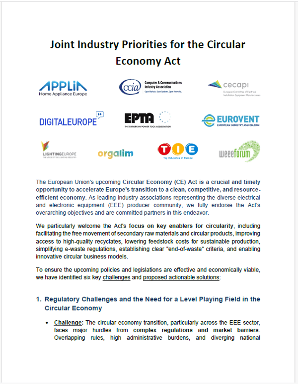 Joint Industry Priorities for the Circular Economy Act