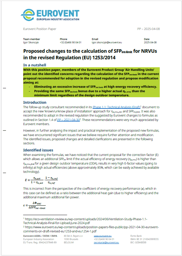 Eurovent proposal for modified E-bonus for SFPint
