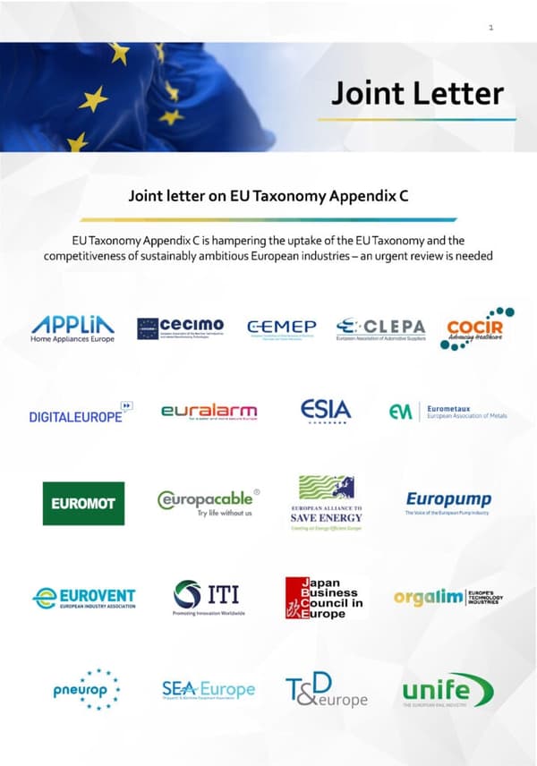 Joint letter on EU Taxonomy Appendix C