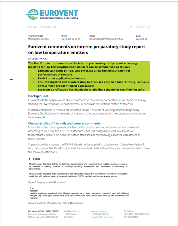 Eurovent comments on interim preparatory study report on low temperature emitters