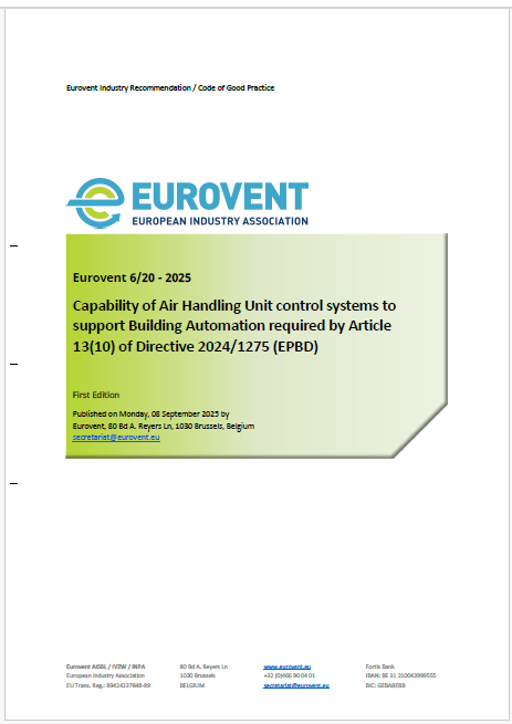 Eurovent 6/20: AHU controls in support of Building Automation required by EPBD