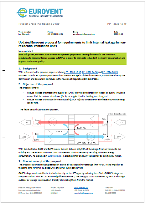 Updated Eurovent proposal for requirements to limit internal leakage