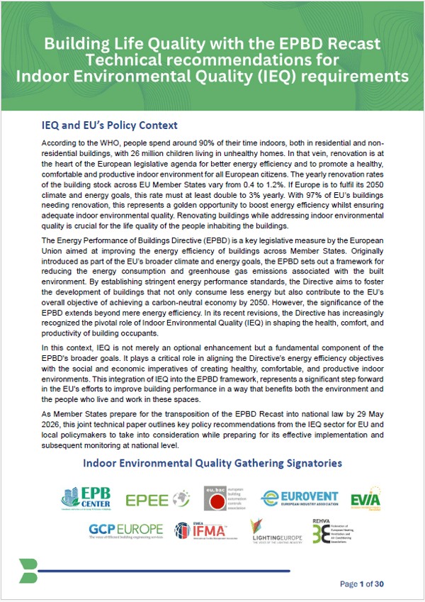 Technical guidance for Indoor Environmental Quality implementation