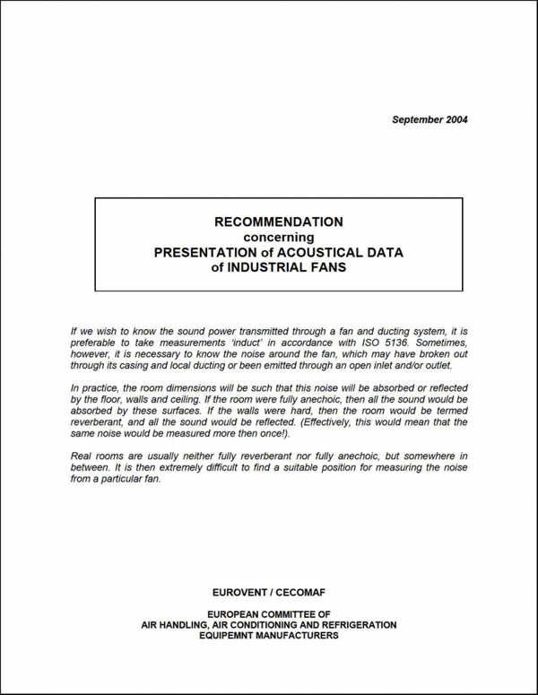 Eurovent 8/17: Presentation of acoustical data of industrial fans