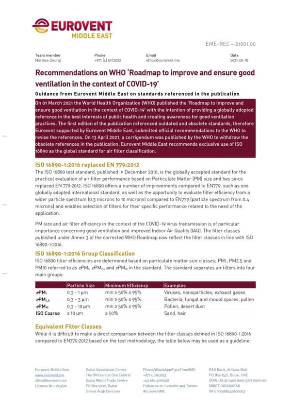 Recommendations on WHO ‘Roadmap to improve and ensure good ventilation in the context of COVID-19’