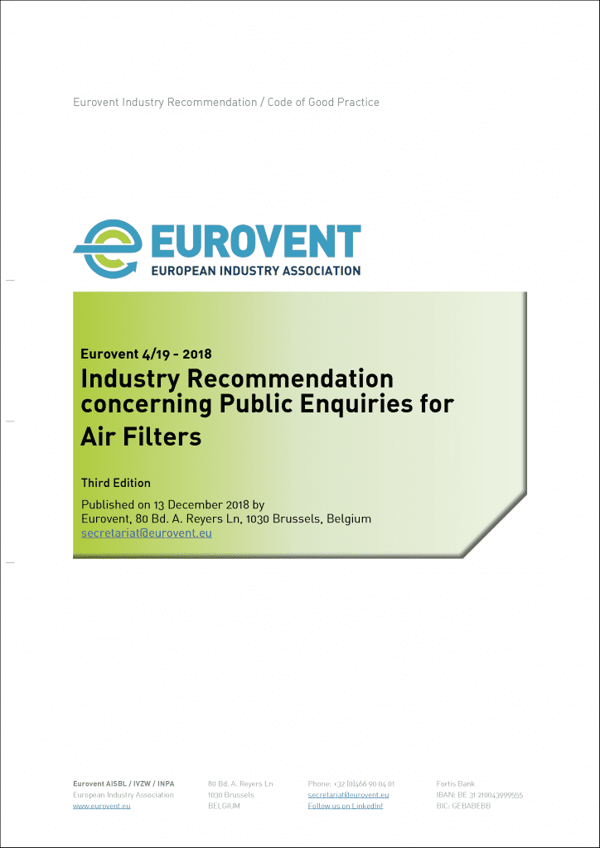Eurovent 4/19: Industry Recommendation concerning Public Enquiries for Air Filters