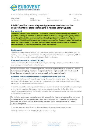 PP - 2019-08-16 - Eurovent Position Paper on new hygienic requirements for PHE in EN 13053