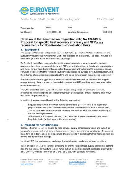 PP - 2020-06-16 - Eurovent proposal for specific HRS and SFP requirments