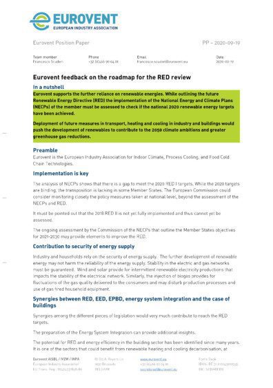 PP - 2020-09-19 - Eurovent feedback on the roadmap for the RED review