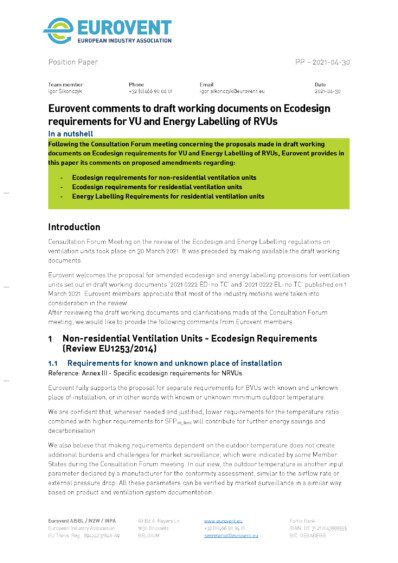 PP - 2021-04-30 - Eurovent comments on draft revised EU1253 and EU1254