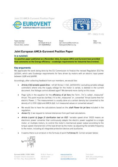 PP – 2023-11-03 – Joint Amca-Eurovent comments PP - 2023-11-03 - Joint Amca-Eurovent comments